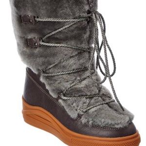 Australia Luxe Collective gray leather fur boot bootie 9 $405
